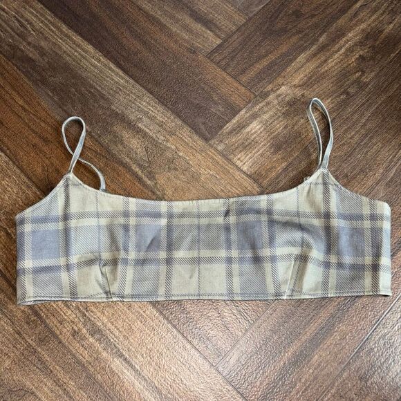 WeWoreWhat Olive Cool Plaid Bra Top NWT - Picture 3 of 8
